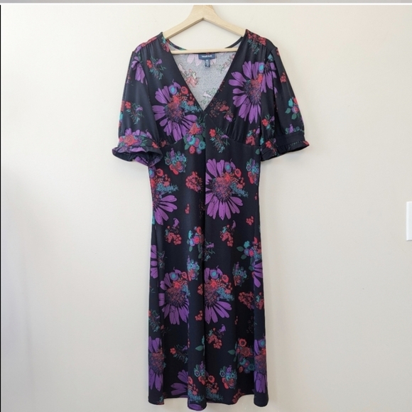 Mod Cloth Whimsy Under Wraps Cat Print Midi Dress - Picture 1 of 4